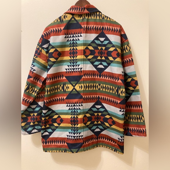 Unisex M Tribal Print Felt Long Sleeve Button Up Heavyweight Coat - Picture 4 of 6